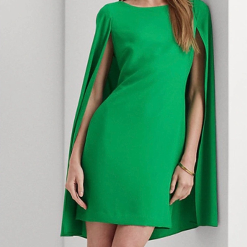 Ralph Lauren cape Green Georgette dress size 6